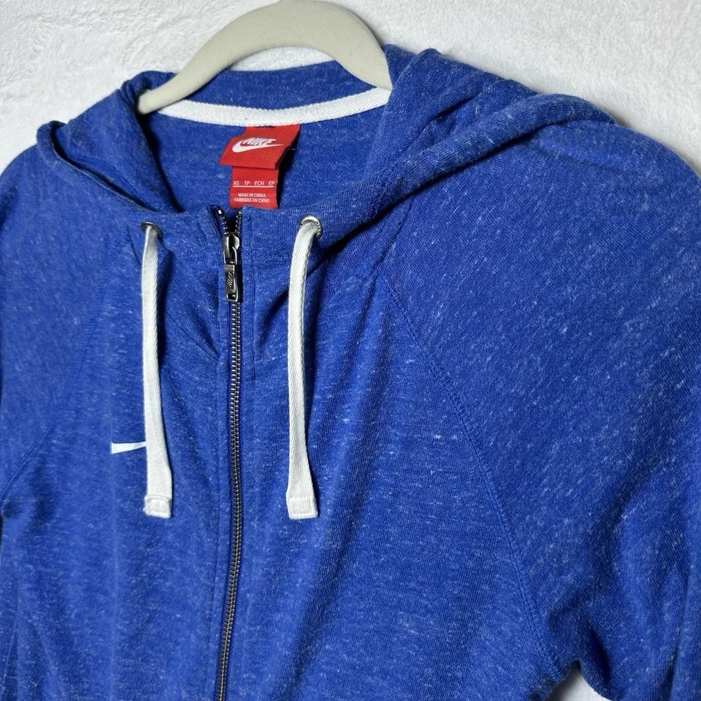 Nike Zip Up Hoodie Sweater Womens XS Blue Heathered Organic Blend Gym Sporty